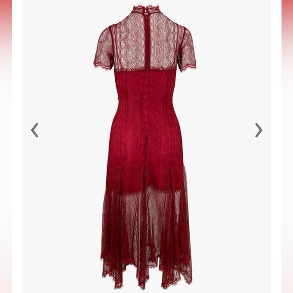 JONATHAN SIMKHAI Siren Red Satin Lace Short Sleeve Dress